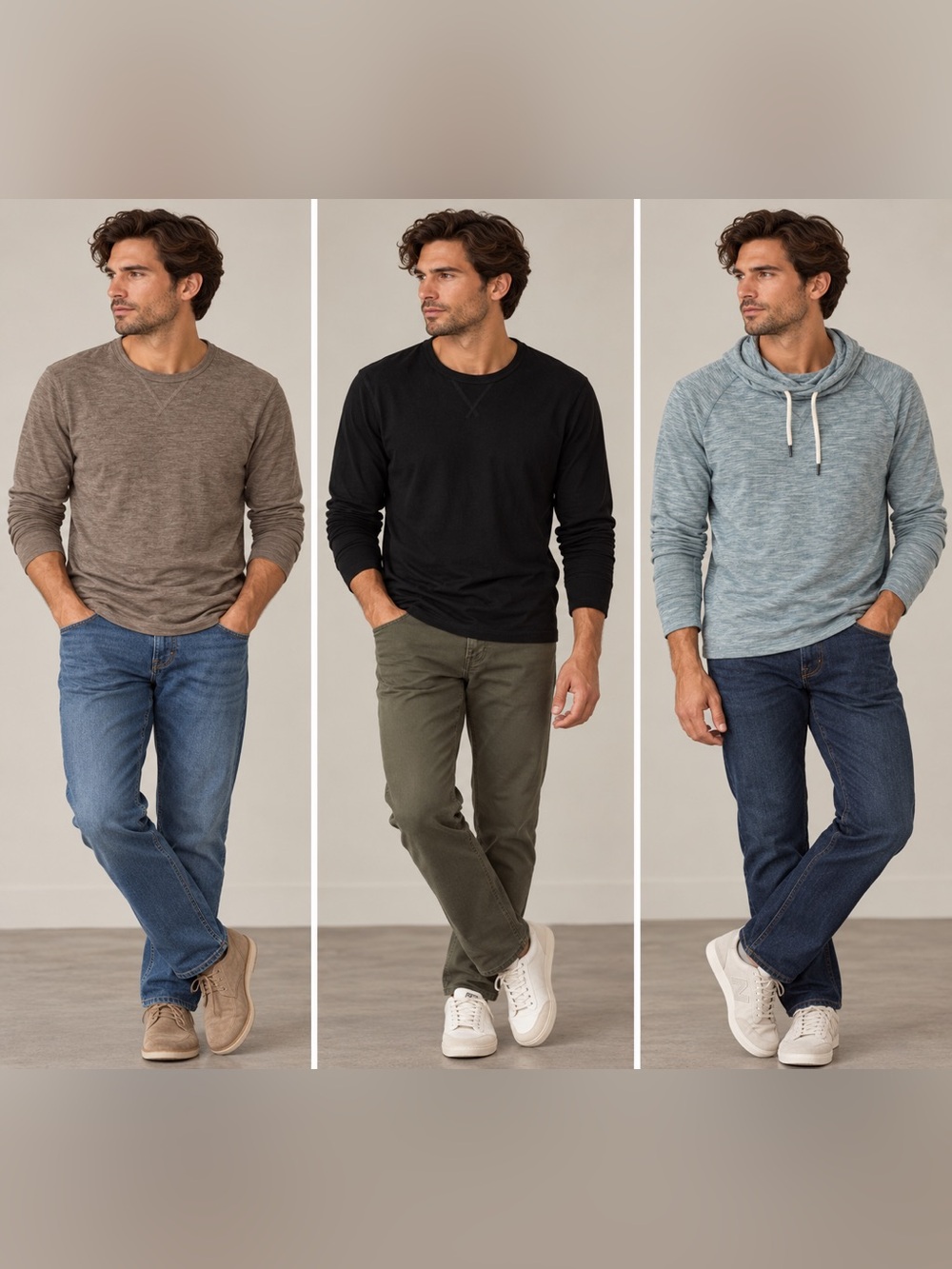 Express Men's Long Sleeve Tee Lot of 3 Crew Neck/Funnel Neck Size S